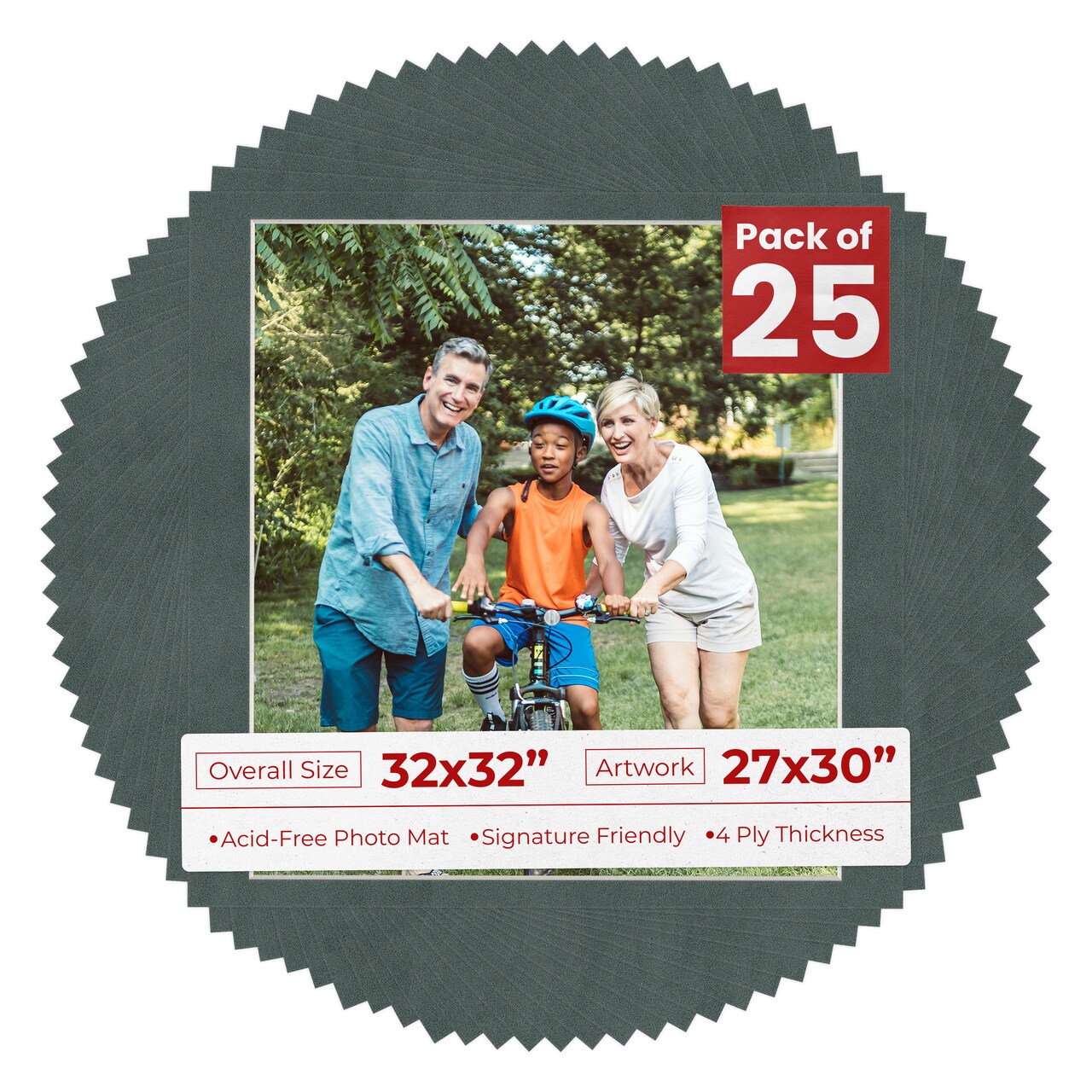 Dark Grey Suede Mat Board for 32x32 Frames - Fits 27x30 Photos
